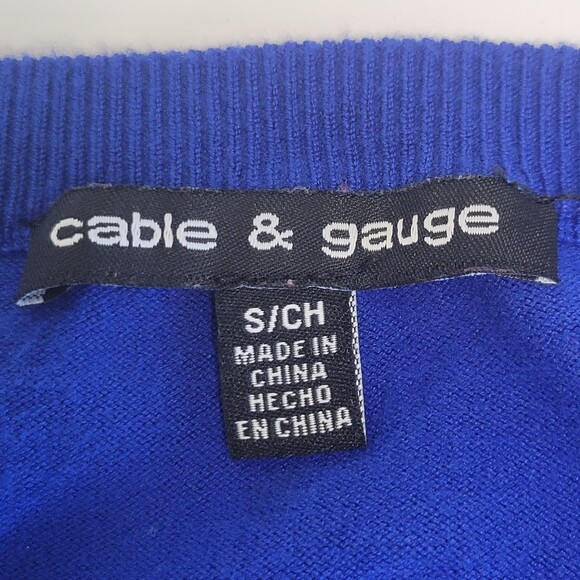 Cable and Gauge 3/4 sleeve cardigan blue and black polka dot size small - Picture 4 of 7